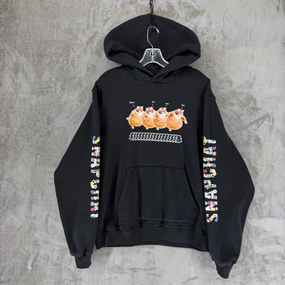 Madhappy Mens Black Cat Graphic‎ Hoodie Sweatshirt Large Made in USA 100% Cotton